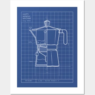 Happy monday machine blue print Posters and Art
